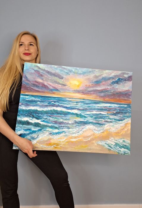 Obraz ręcznie malowany – Morze o zachodzie słońca – 60x80 cm – Akryl