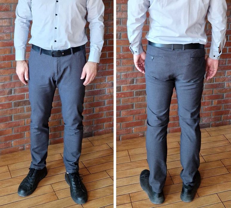 Spodnie męskie / chinosy, długie, szare BUGATTI