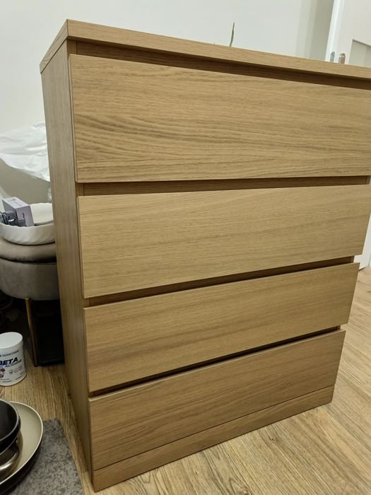 Komoda Malm, 4 szuflady, okleina dębowa