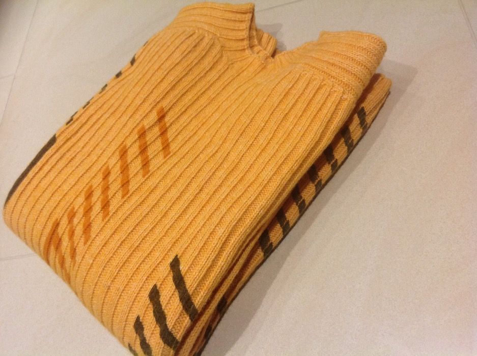 Sweter **CEFERS ** / L , Żółty Wełniany Męski