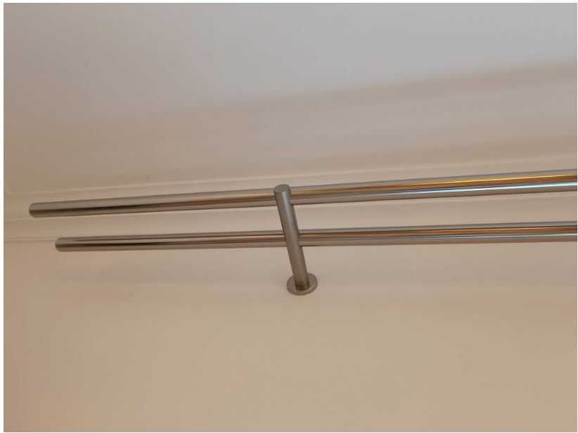 Varão Duplo + suportes em Metal cinza/ Prateado para cortinados