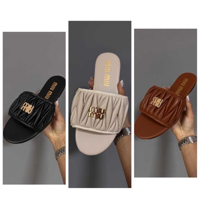 Женские летние шлепанцы Miu Miu Matelassé Nappa Slides шлепки миу миу жіночі літні шльопанці міу міу шльопки