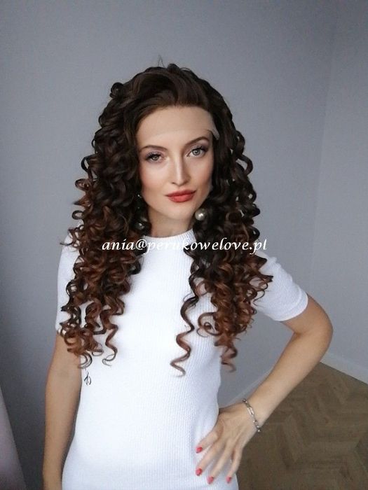 Peruka ciemny brąz lace front włosy kręcone afro loki