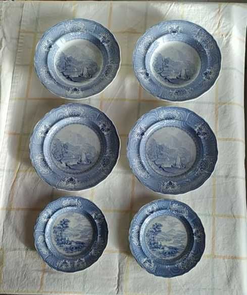 Raridade 1836 7pratos Davenport Caledonia English Ironstone Blue&White