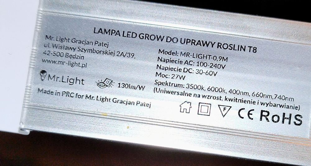 Lampa LED grow light do uprawy roślin 90cm 27W
