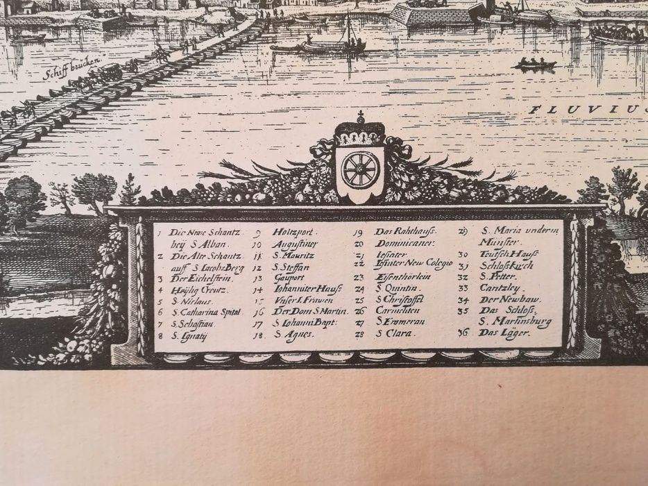 Gravura Mapa Cidade de Mainz - Matthias Merian 1633-(Reprodução 1927)