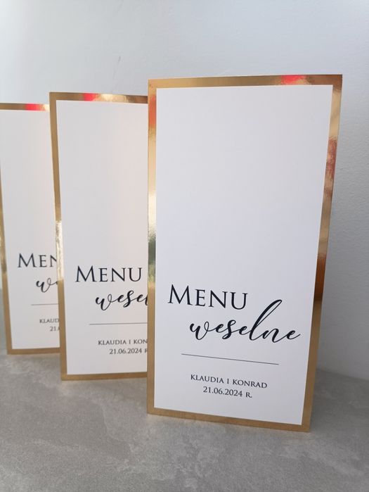 Menu weselne Glamour złote karta dań