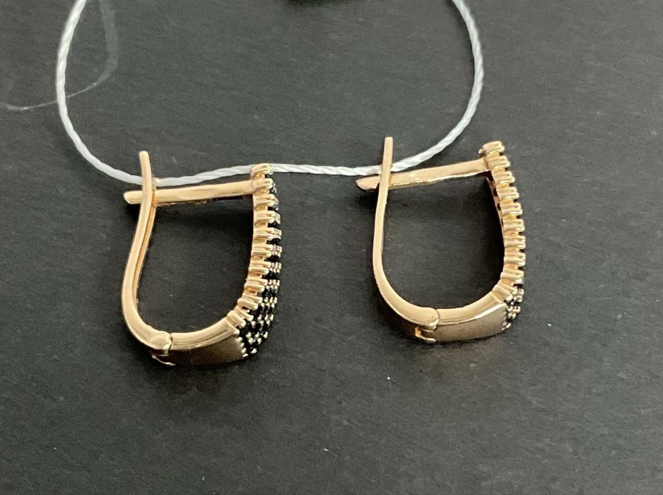 Сережки, золото585, красное, длина 1,7 см, цирконий