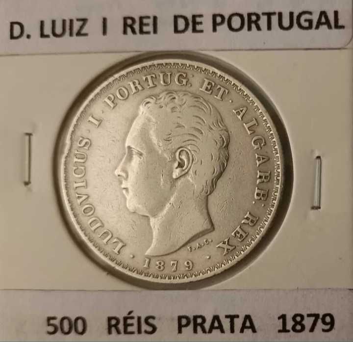 2 Moedas 5 Tostões 500 Réis da Monarquia Portuguêsa  D. Luiz I Prata