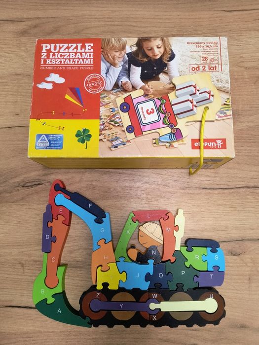 Drewniany pociąg alfabet, układanka, gra logiczna, zagadki czuczu
