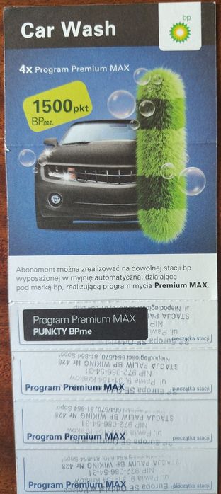 Karnet BP 4 mycia Premium MAX bez daty ważności