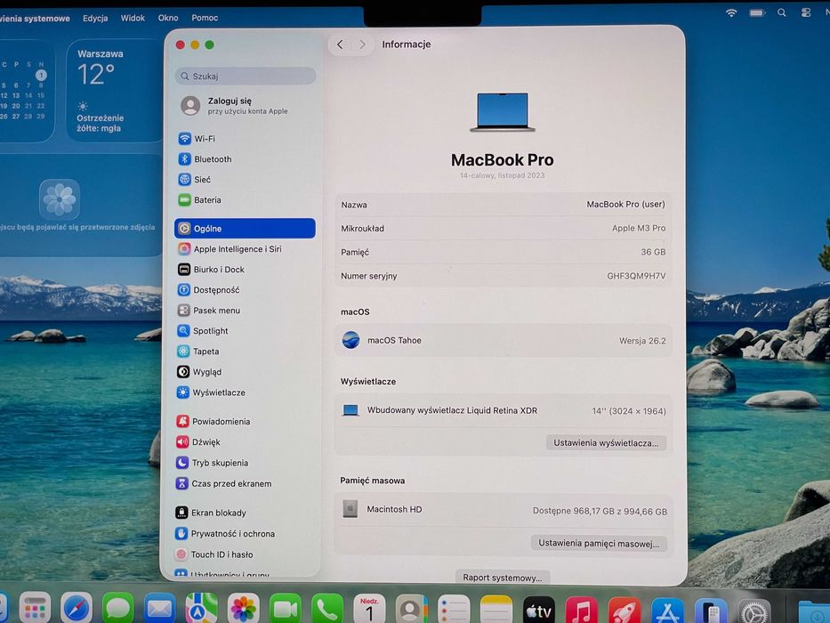2023 MacBook Pro A2992 14" M3 PRO 36GB 1000GB