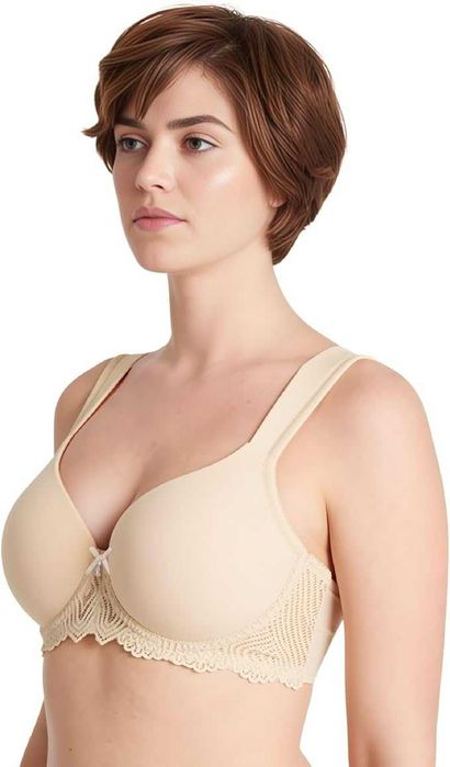 Бюстгальтер Curve Muse 85C с легкой подкладкой, на косточках, кружево, мягкие бретели, белый / телесный