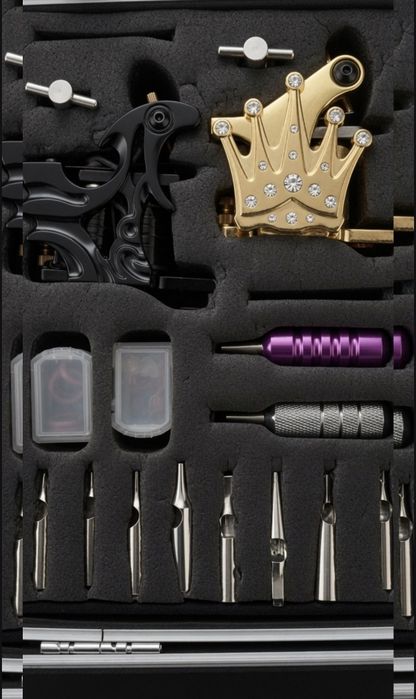 Преміум набір тату машинок у кейсі — Gold Crown + Black Beast + потужний блок живлення