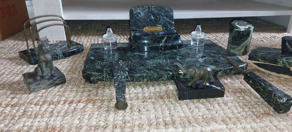 antigo tinteiro em mármore conjunto de 8 peças da década de 1920