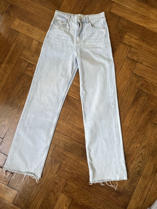 Прямые джинсы голубые высокая талия zara hm
