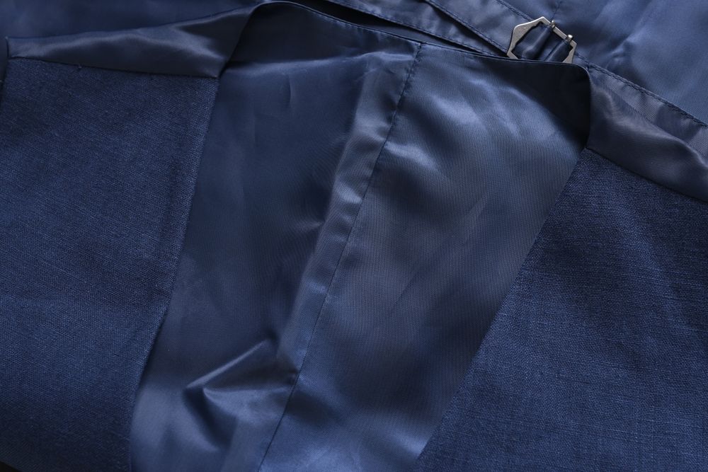 M&S granatowa kamizelka garniturowa z lnem elegancka Regular Fit r. 46