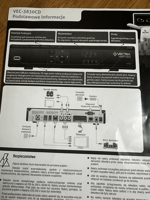 Dekoder telewizji cyfrowej Vectra 3830CD + Pilot