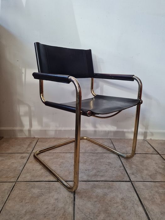 Krzesło skórzane brąz Fasem,sygnowane,Mart Stam,Bauhaus lata80,vintage