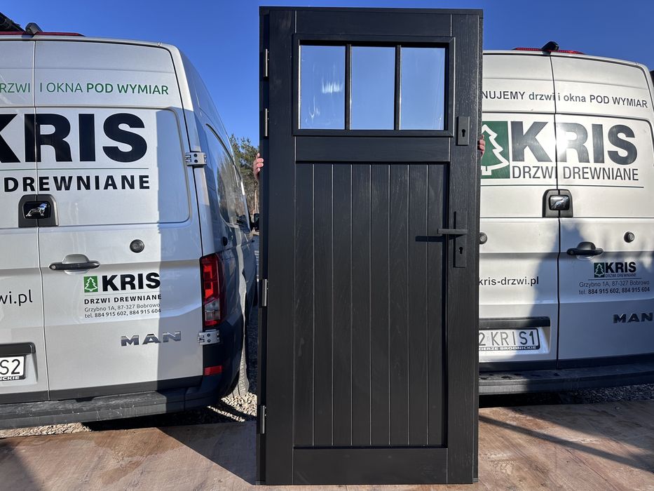Drzwi zewnętrzne drewniane czarne białe  Dostawa i Montaż Cała Polska
