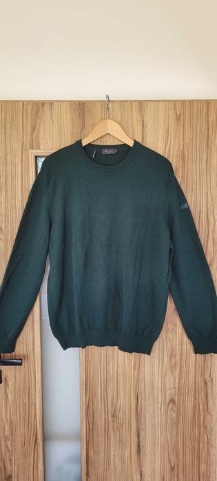 Ciemnozielony męski sweter wełna merino Maerz Muenchen,roz 56