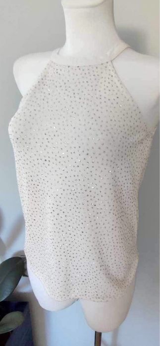 Biały top z dekoltem halter cyrkonie S/36