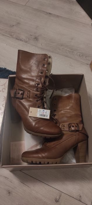Buty Lasocki botki kozaki 37 skóra brązowe brąz wiązane obcas na obcas