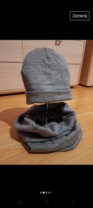 Komplet czapka+komin że srebrną nitką
