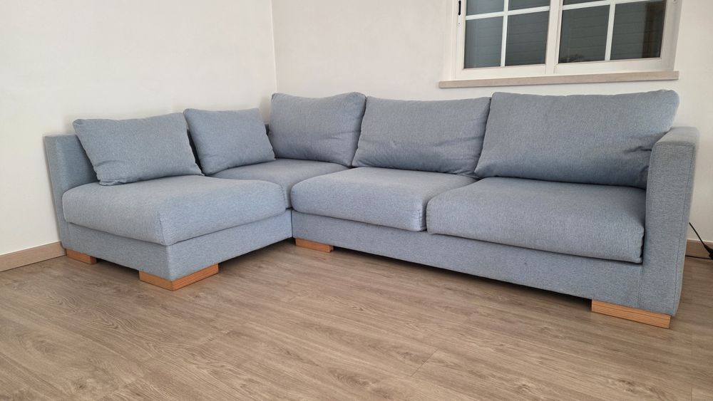 Sofá de canto azul 3/4 lugares