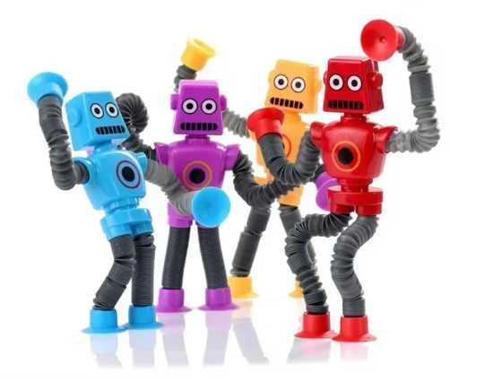 Roboty sensoryczne, antystresowe, zestaw 4, przyssawki, świecące led