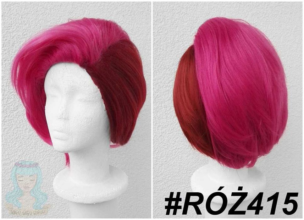 Vi Arcane LOL Różowa peruka krótka z przedziałkiem cosplay wig Alisa