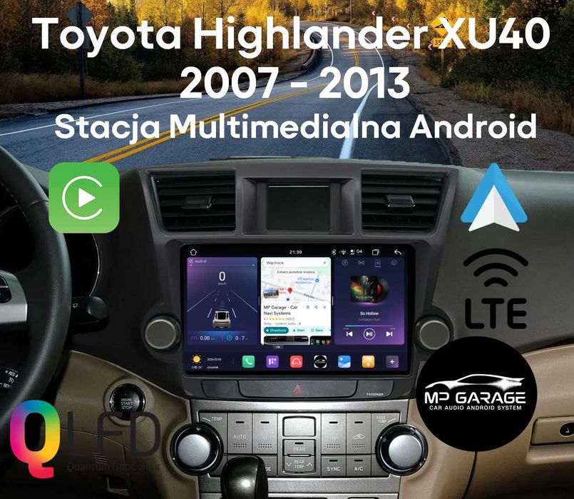 Toyota Highlander Radio Android_14 CarPlay/AndroidAuto Qled 4G Gw.Montaż