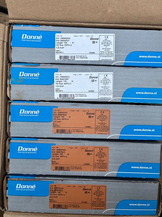 Przewody jedno żyłowe donne H07V-U 2x1,5 9x2,5