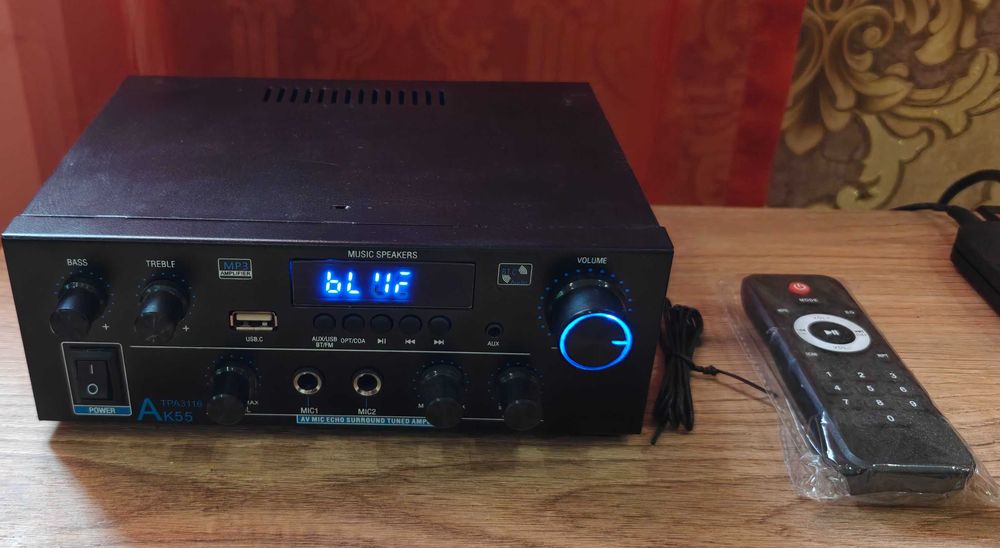 Усилитель AK-55 Bluetooth 2.0, USB, AUX, FM, 220V