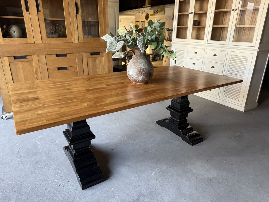 DUŻY Stół klasztorny drewniany TEKOWY loft  kolonialny czarny 225