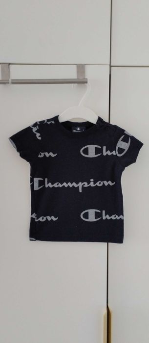 T-shirt z krótkim rękawem dla chłopca granatowy z napisami 74