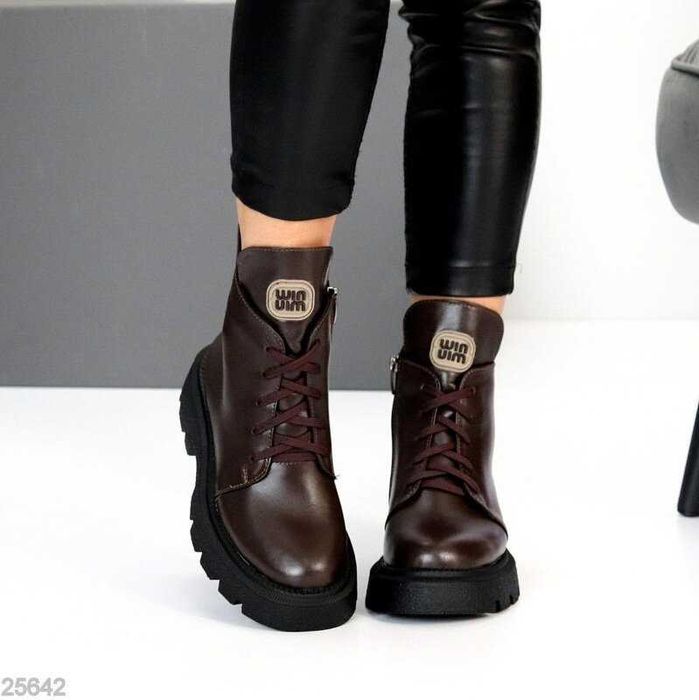 Зимові шкіряні черевики шоколад, зимние кожаные ботинки шоколад 36-40р