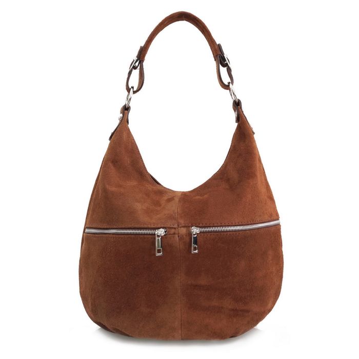 VERA PELLE torebka damska zamszowa worek z paskiem V318 brązowa