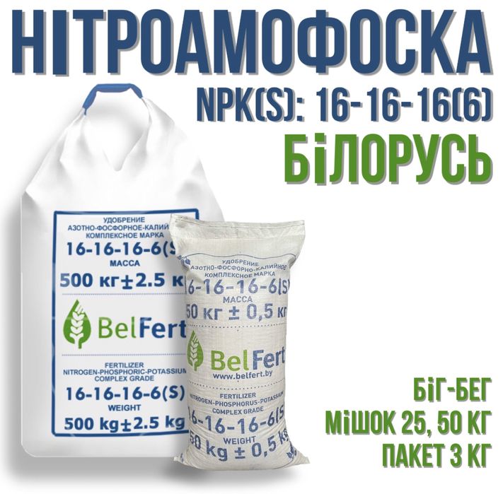 мінеральні добрива: карбамід, селітра, суперфосфат, нітроамофоска