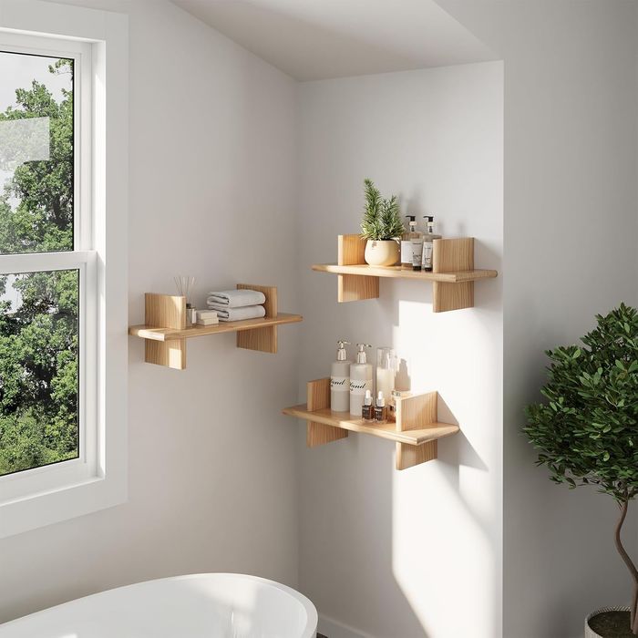 Regały Ścienne hi-home, Zestaw 3 Płynących, Drewniane, Brązowe