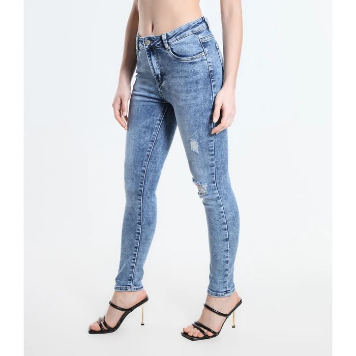Jeansy Skinny Fit z przetarciami - niebieski S