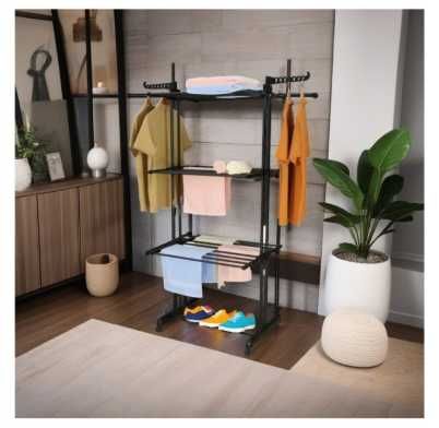 suszarka na pranie stojąca pionowa na ubrania składana czarna xxl fv