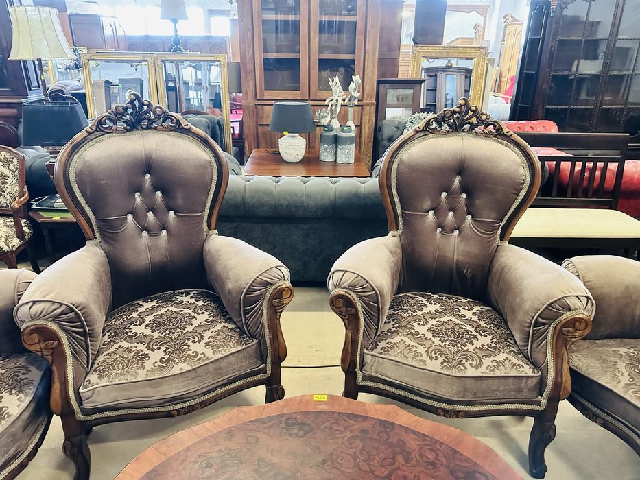 Duży komplet ludwkowski - sofa, 4 okazałe fotele i 2 krzesła :)
