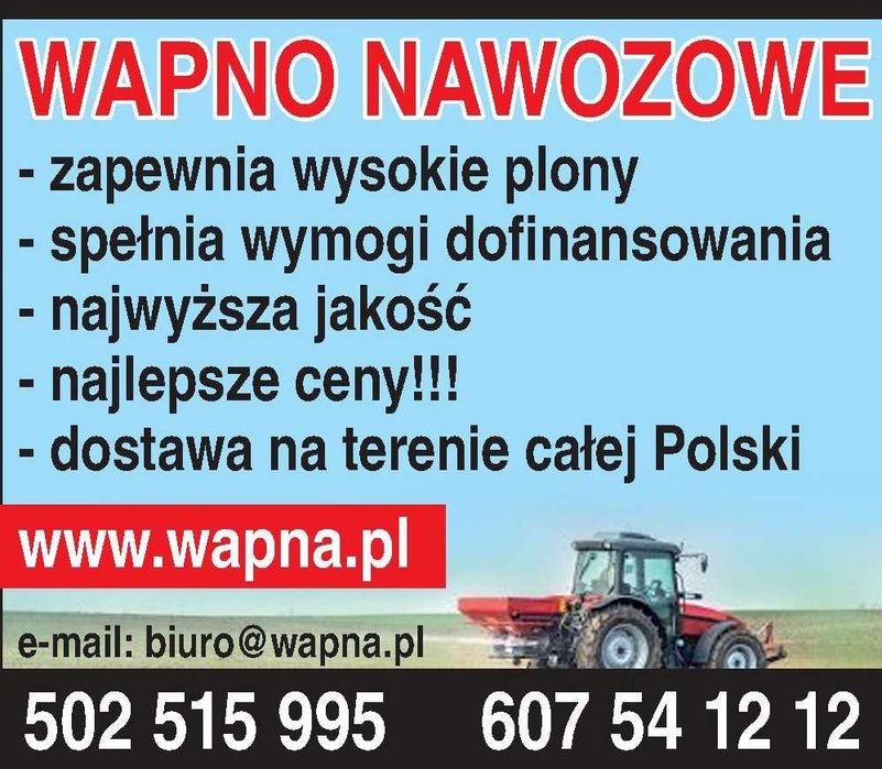 Dotacje do wapna  2025r.! Najtaniej ! Wapno Nawozowe Węglanowe, Magnez