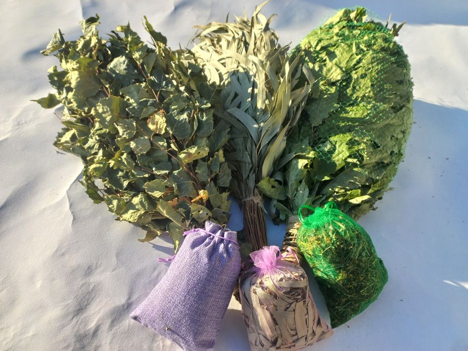 Віники банні Дуб Липа Ялина Евкаліпт Береза Трави 5шт. 49см.