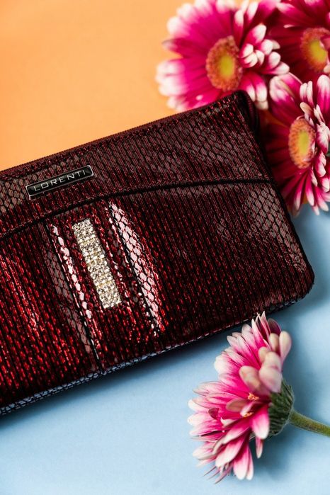 duży portfel damski na zamek z cyrkoniami - lorenti