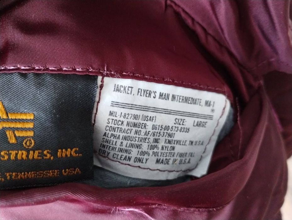 Alpha Industries MA-1 made in usa bordo flek bomber unikat!