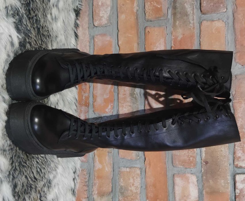 Wysokie kozaki sznurowane na platformie włoskie skóra naturalna r. 40