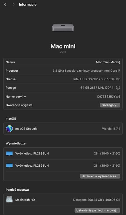 Mac Mini i7 64GB 512 SSD + HUB USB-C