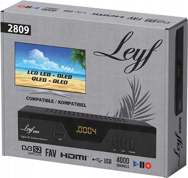 Cyfrowy Odbiornik Satelitarny Tuner Dvb-T2 Leyf 2809+ Pilot Czarny